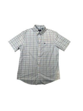 Chaps Mens Short-Sleeve Check Button-Down Shirt Size M White/Blue Classic Fit